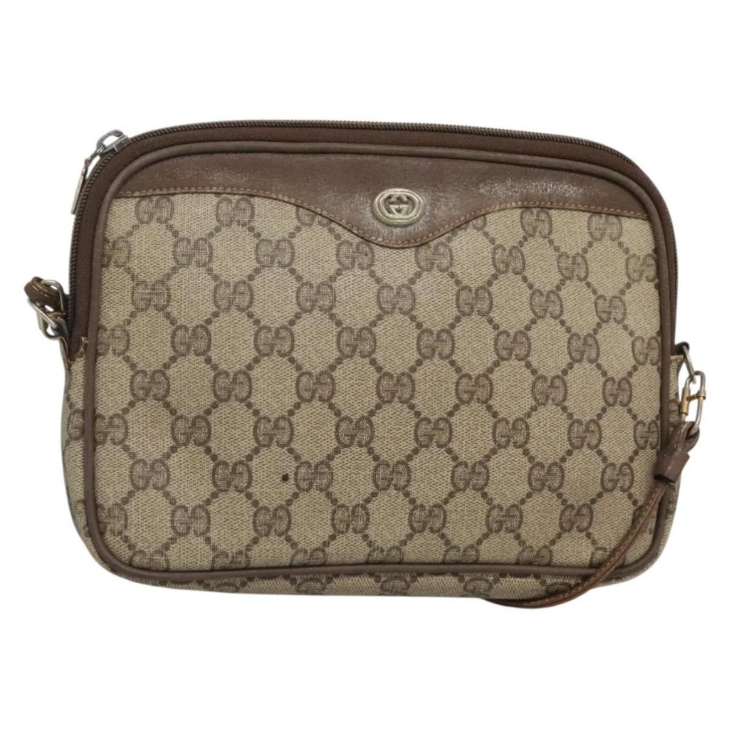 Authentic Gucci Gg Supreme Shoulder Bag Pvc Beige Gold 56 02 068